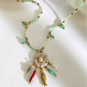 Colliers De Perles Pour Femmes, Style Océanique, Avec Poissons, Pierres Naturelles Et Perles Couleur Or h5 Image3