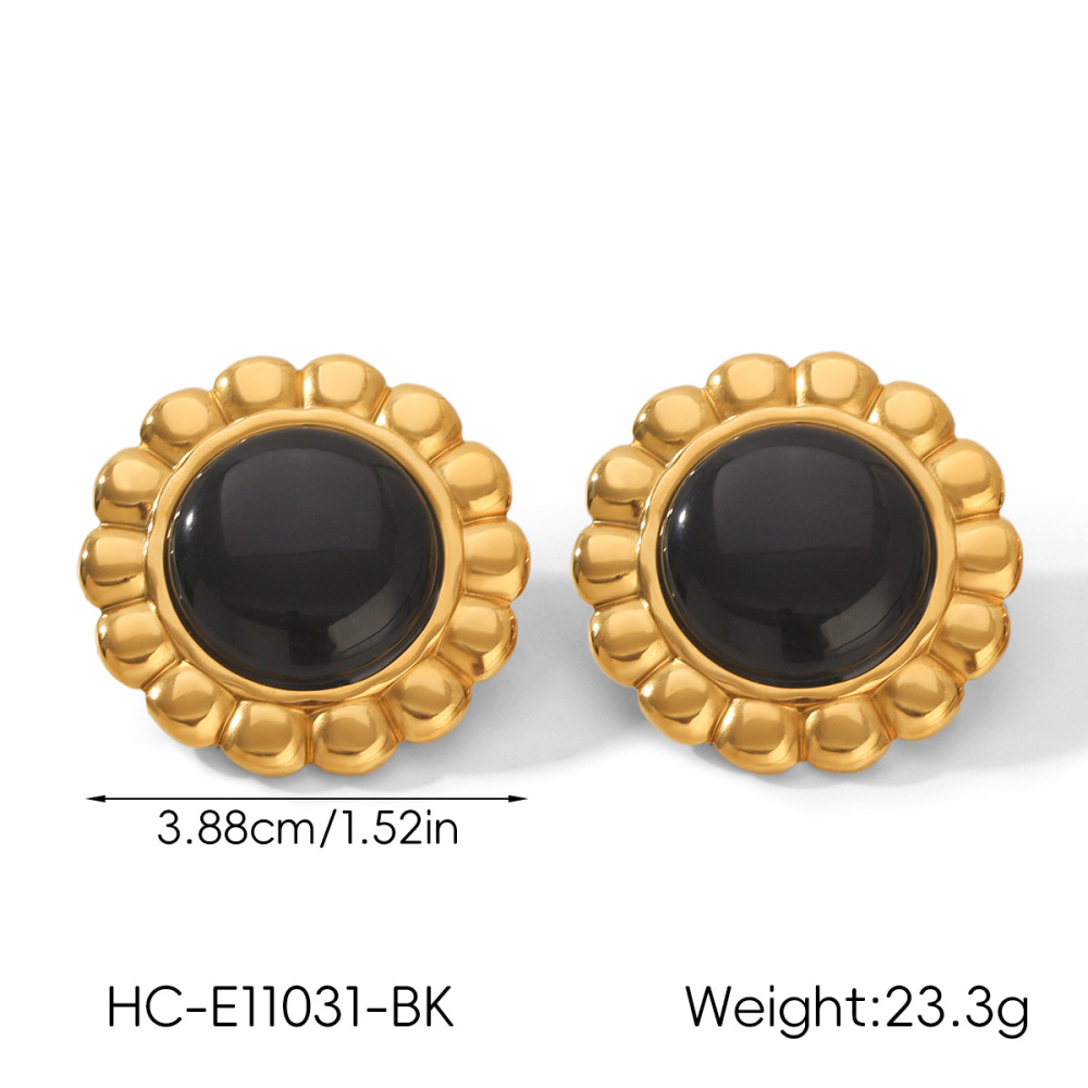 Boucles D'Oreilles Puces Pour Femmes, Style Simple Et Quotidien, En Acier Inoxydable, Étanches, Couleur Or, Ornées De Fleurs Et De Pierres Naturelles. h5Image2