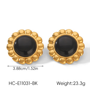 Boucles D'Oreilles Puces Pour Femmes, Style Simple Et Quotidien, En Acier Inoxydable, Étanches, Couleur Or, Ornées De Fleurs Et De Pierres Naturelles. h5 Image2
