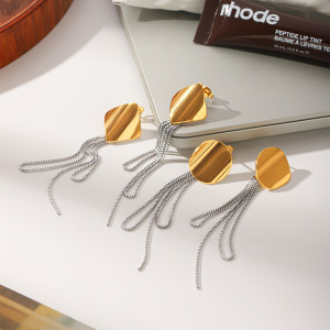 Boucles D'Oreilles Pendantes Pour Femme, Style Géométrique, Avec Pompon Rond, En Acier Inoxydable Étanche, Couleur Or. h5 Image3