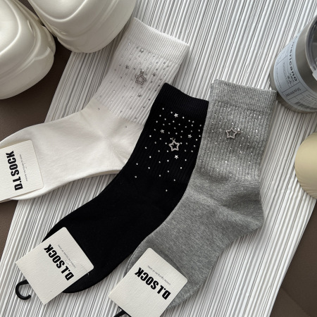 Chaussettes mi-mollet à pois géométriques unis et strass tendance