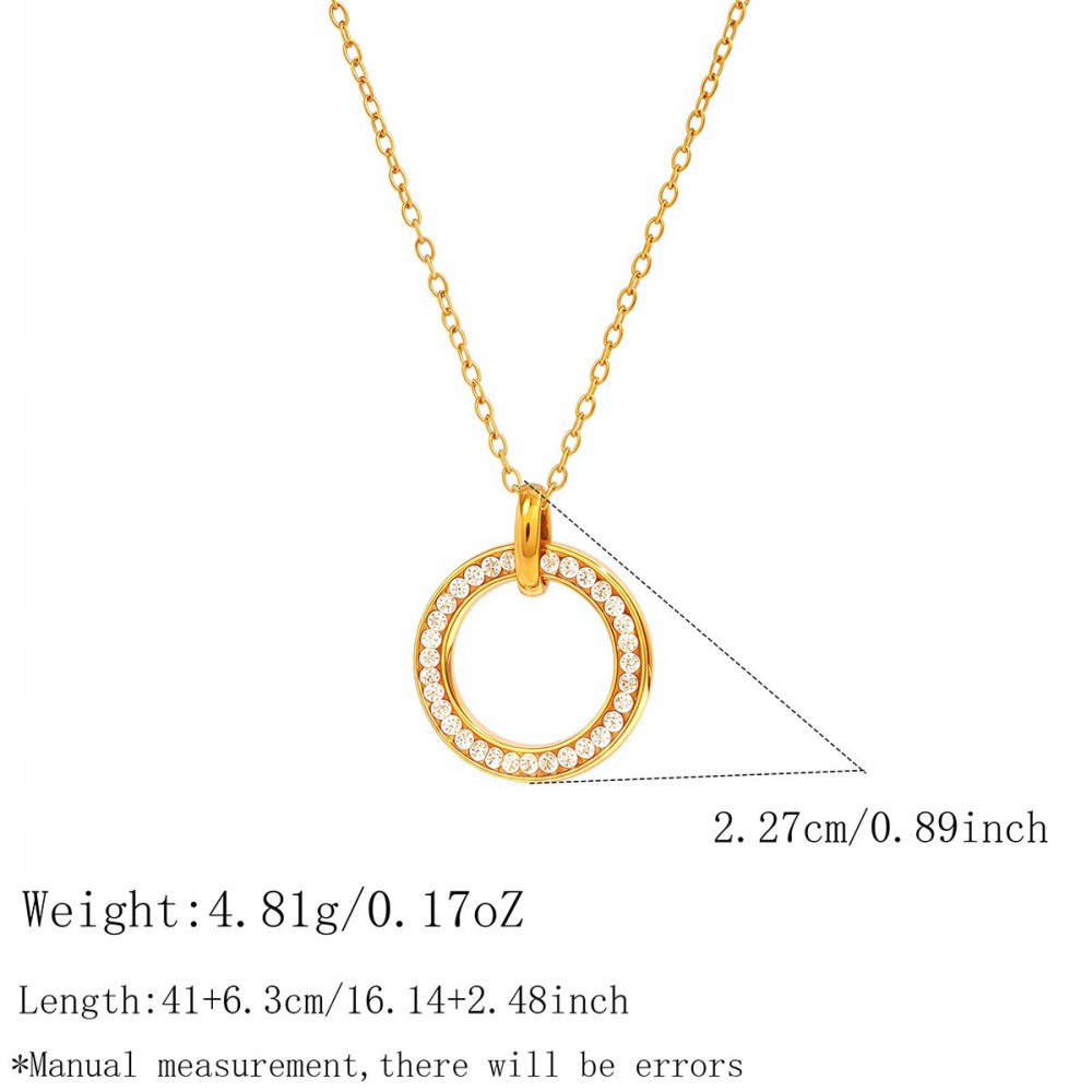 Colliers À Maillons Pour Femmes, En Acier Inoxydable, Couleur Or, Avec Zircon, Collection Simple Series Daily Circle 