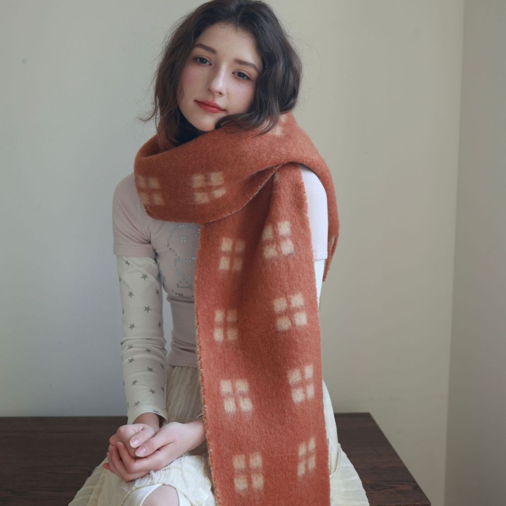 Écharpes D'Hiver En Laine Et Polyester Mélangés, À Pompons Rétro, Couleurs Et Formes Géométriques, Collection Simple 