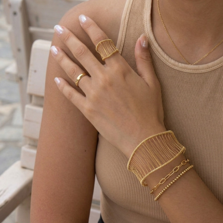 Bracelets pour femmes en acier inoxydable doré, simples et élégants, ajourés et étanches.