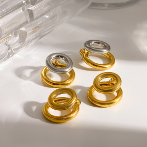 Boucles D'Oreilles Puces Pour Femmes, Forme Créole Simple, En Acier Inoxydable, Étanches, Couleur Or h5 Image3