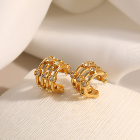 Boucles d'oreilles puces pour femmes, collection Simple Series Daily Geometric Shape, en acier inoxydable étanche, couleur or 2