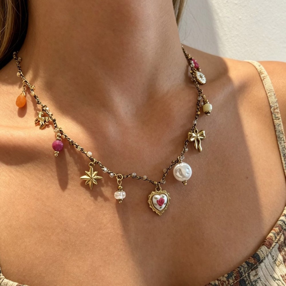 Colliers Pendentifs Pour Femmes, Collection Romantique Rétro, En Forme De Cœur Tressé, Couleur Or Et Perle Image3