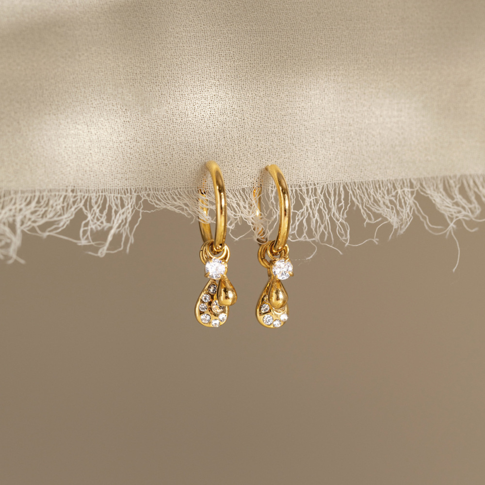 Boucles D'Oreilles Pendantes Pour Femmes, En Acier Inoxydable Étanche, Couleur Or, Modèle Simple Droplet h5Image4