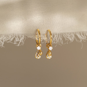 Boucles D'Oreilles Pendantes Pour Femmes, En Acier Inoxydable Étanche, Couleur Or, Modèle Simple Droplet h5 Image4
