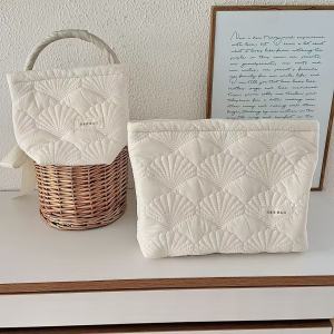 Trousse De Maquillage Pour Femme Simple Series Daily Color Solide Style Océanique En Toile Coquillage h5 Image4