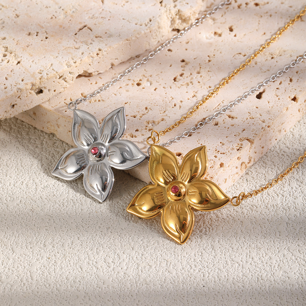 Colliers Pendentifs Pour Femmes, Collection Romantique, Élégants, En Acier Inoxydable Et Étanches, Motif Floral. Image3