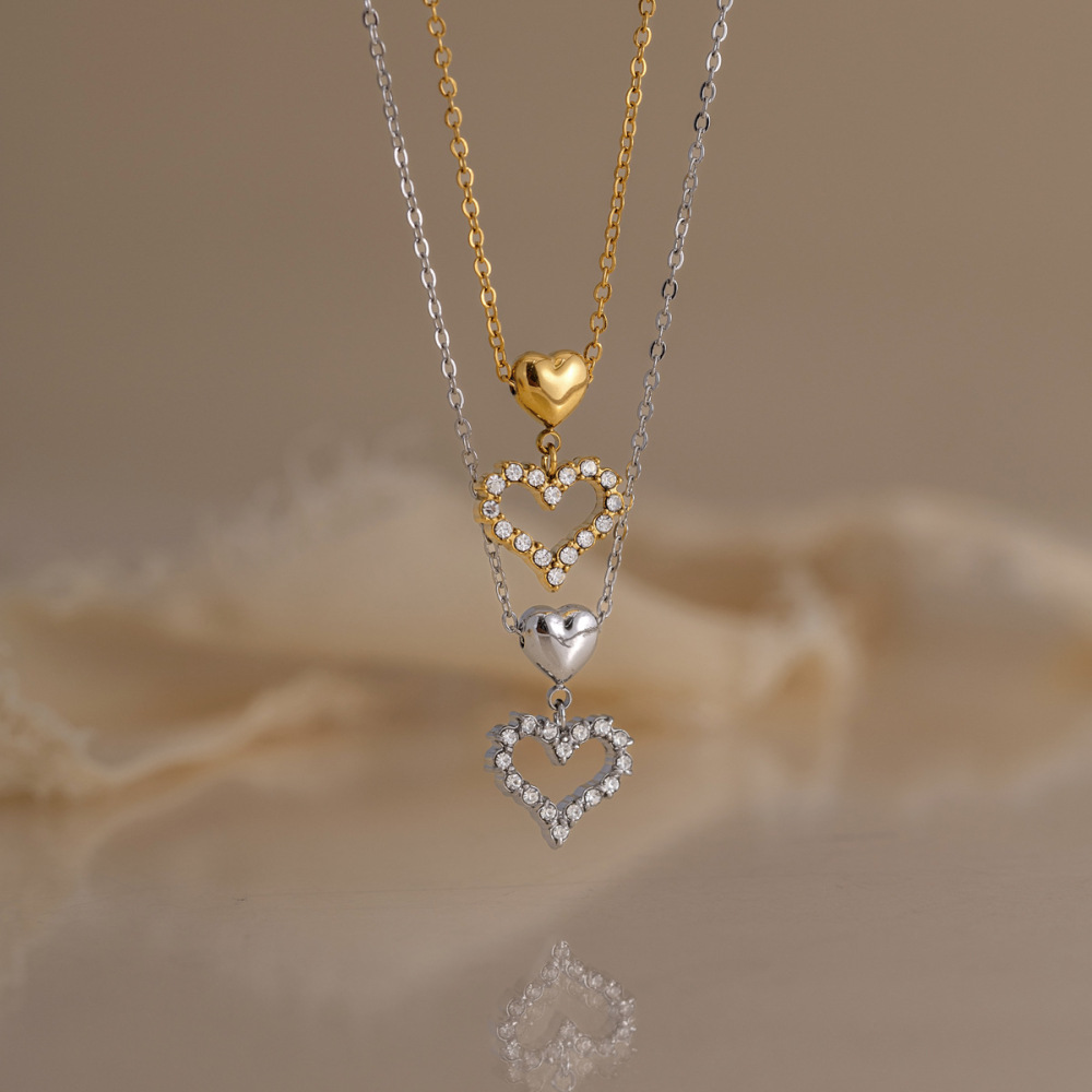 Colliers Pendentifs Pour Femmes En Forme De Cœur Simple, En Acier Inoxydable Étanche, Couleur Or Et Zircon. Image2