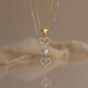 Colliers Pendentifs Pour Femmes En Forme De Cœur Simple, En Acier Inoxydable Étanche, Couleur Or Et Zircon. h5 Image2