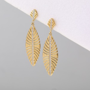 Boucles D'Oreilles Pendantes Simple Series Daily Plant Leaf En Acier Inoxydable Doré Et Étanches h5 Image4