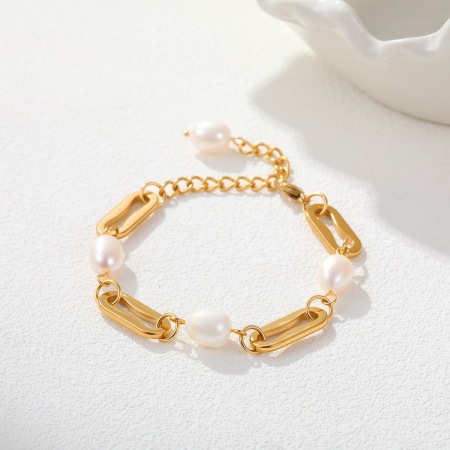 Bracelet chaîne pour femme Simple Series Daily, forme irrégulière, en acier inoxydable doré, étanche. 2
