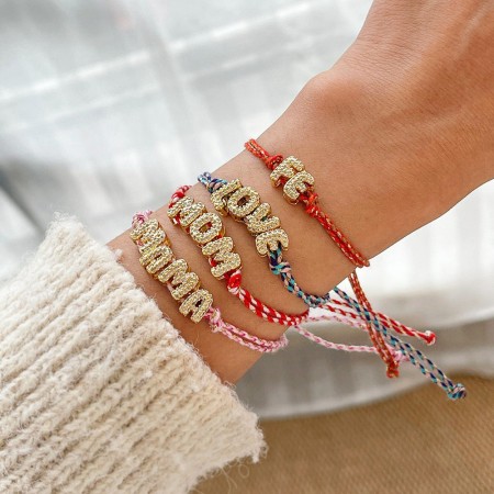 Bracelets tressés décontractés en cuivre avec lettres et zircon pour femmes