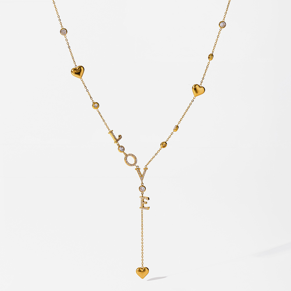 Collier Pendentif Femme Élégant En Forme De Cœur Avec Lettre, En Acier Inoxydable Étanche Et Zircon, Collection Romantique h5Image4