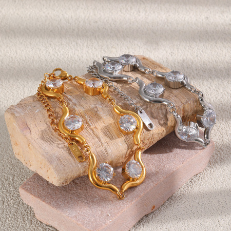 Bracelet chaîne luxueux pour femme en acier inoxydable, étanche, couleur or, orné de zircon. 2