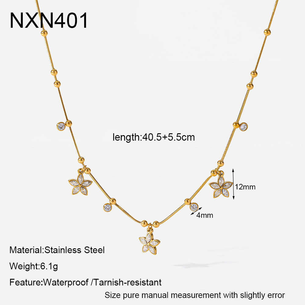 Colliers Pendentifs Élégants Pour Femmes, En Acier Inoxydable, Étanches, Couleur Or, Avec Zircon Et Motif Floral. 