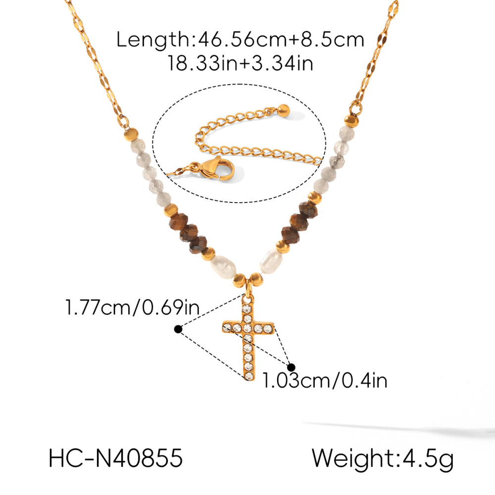 Colliers De Perles Pour Femmes En Acier Inoxydable, Étanches, Couleur Or Et Zircon Image2