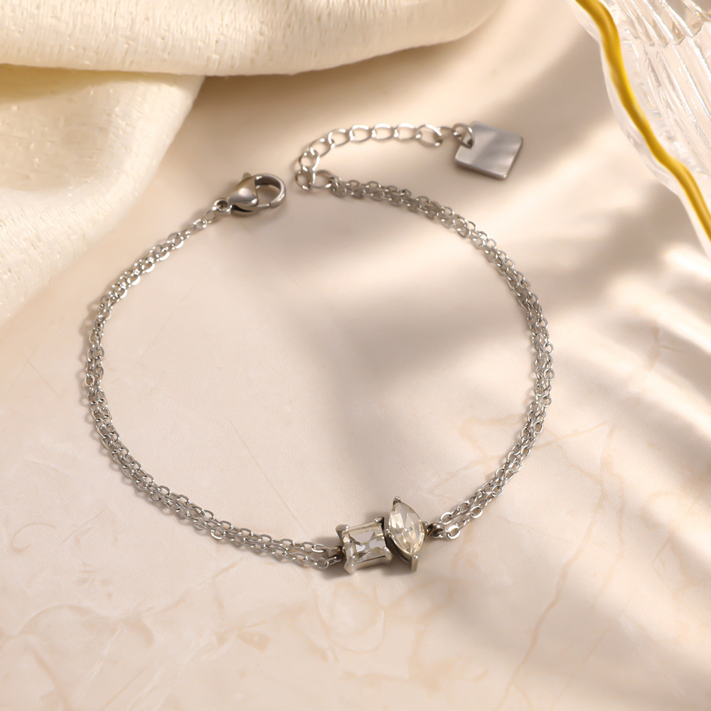 Bracelet Chaîne Patchwork Luxueux Et Élégant En Acier Inoxydable, Étanche, Couleur Or, Orné De Zircon. Image3