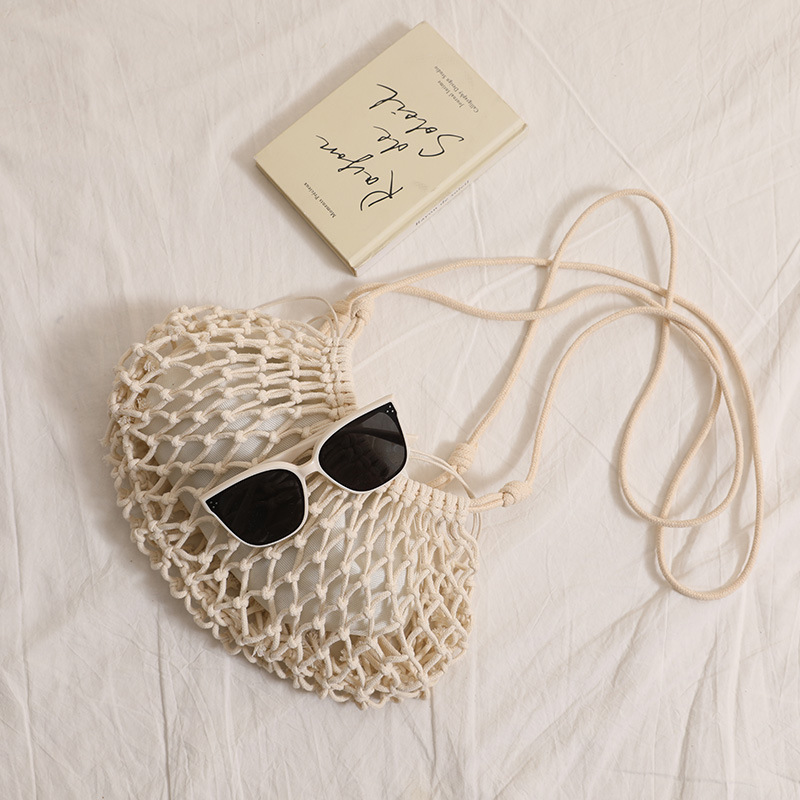 Sac Rond Pour Femme En Coton Tissé Uni Ajouré, Style Vacances Image3