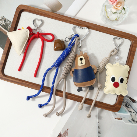 Breloques de sac en cuir torsadées, motif animal mignon, série simple 2