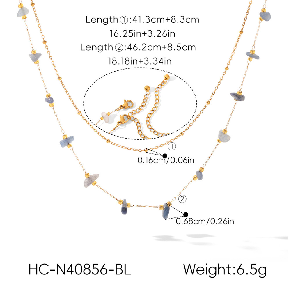 Colliers De Perles Pour Femmes, Collection Simple Series Daily Chain, En Acier Inoxydable, Couleur Or, Étanches, Avec Pierres Naturelles. Image2