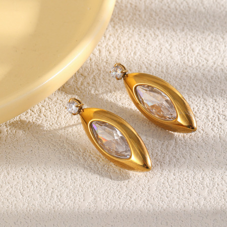 Boucles d'oreilles puces pour femmes, en acier inoxydable, étanches, couleur or, avec zircon, forme goutte simple 2