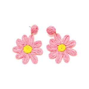 Boucles D'Oreilles Pendantes En Raphia Sweet Flower Pour Femme, Collection Romantique h5 Image5