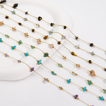 Chaîne simple à faire soi-même en acier inoxydable, étanche, couleur or, avec pierre naturelle, cordon pour bijoux