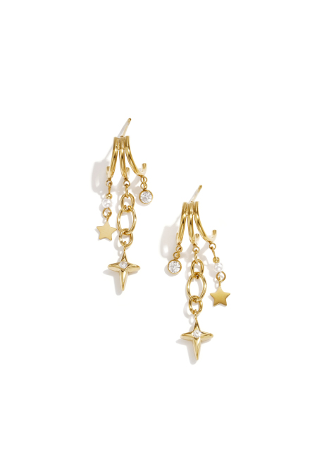 Boucles d'oreilles triples avec pendentifs en forme d'étoile