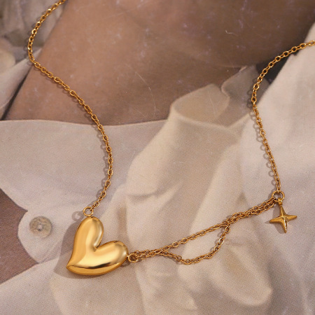 Colliers pendentifs pour femmes en acier inoxydable, motif cœur simple et étanche 2