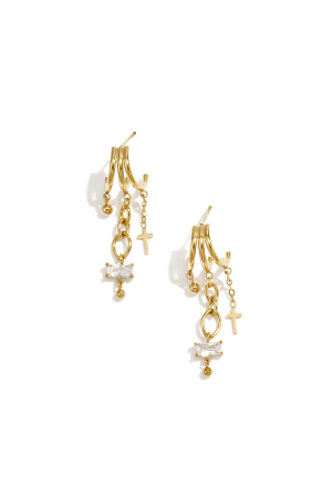 Boucles D'Oreilles Triples Avec Zircon Cubique Et Breloque En Forme De Croix h5