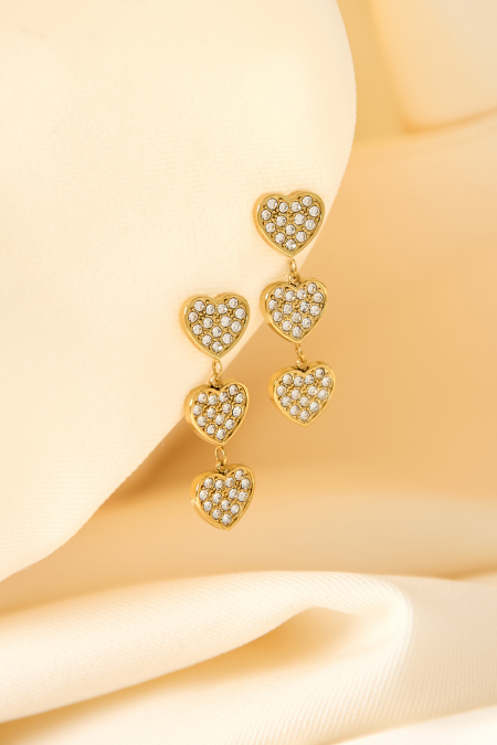 Boucles D'Oreilles Ornées De 3 Cœurs. 2