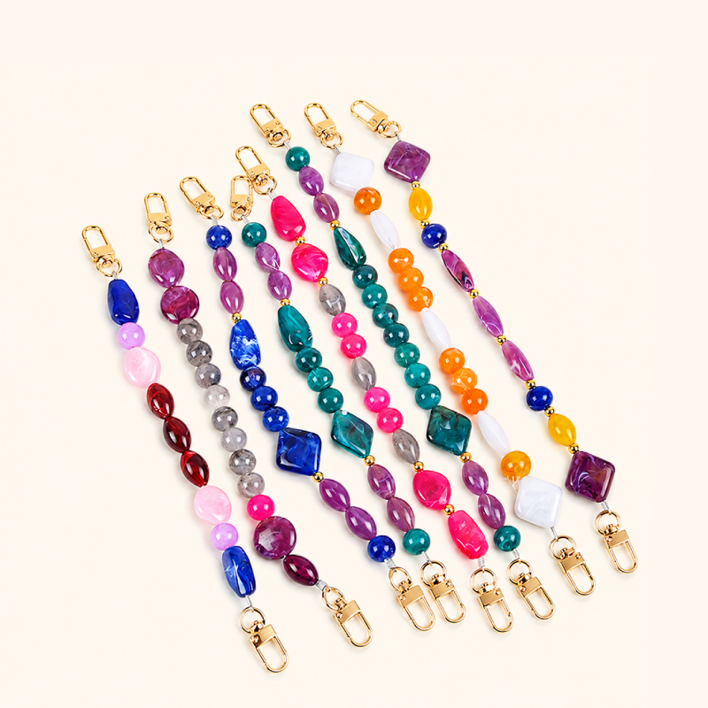 Chaîne De Téléphone En Résine Multicolore Avec Perles Rétro De Forme Irrégulière, Série Simple Image2