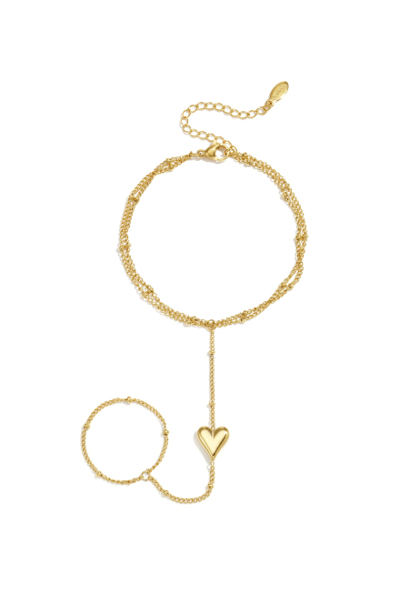 Chaîne de main en acier inoxydable plaqué or 14 carats, motif cœur, collection Simple Daily Simple, bijou pour femme