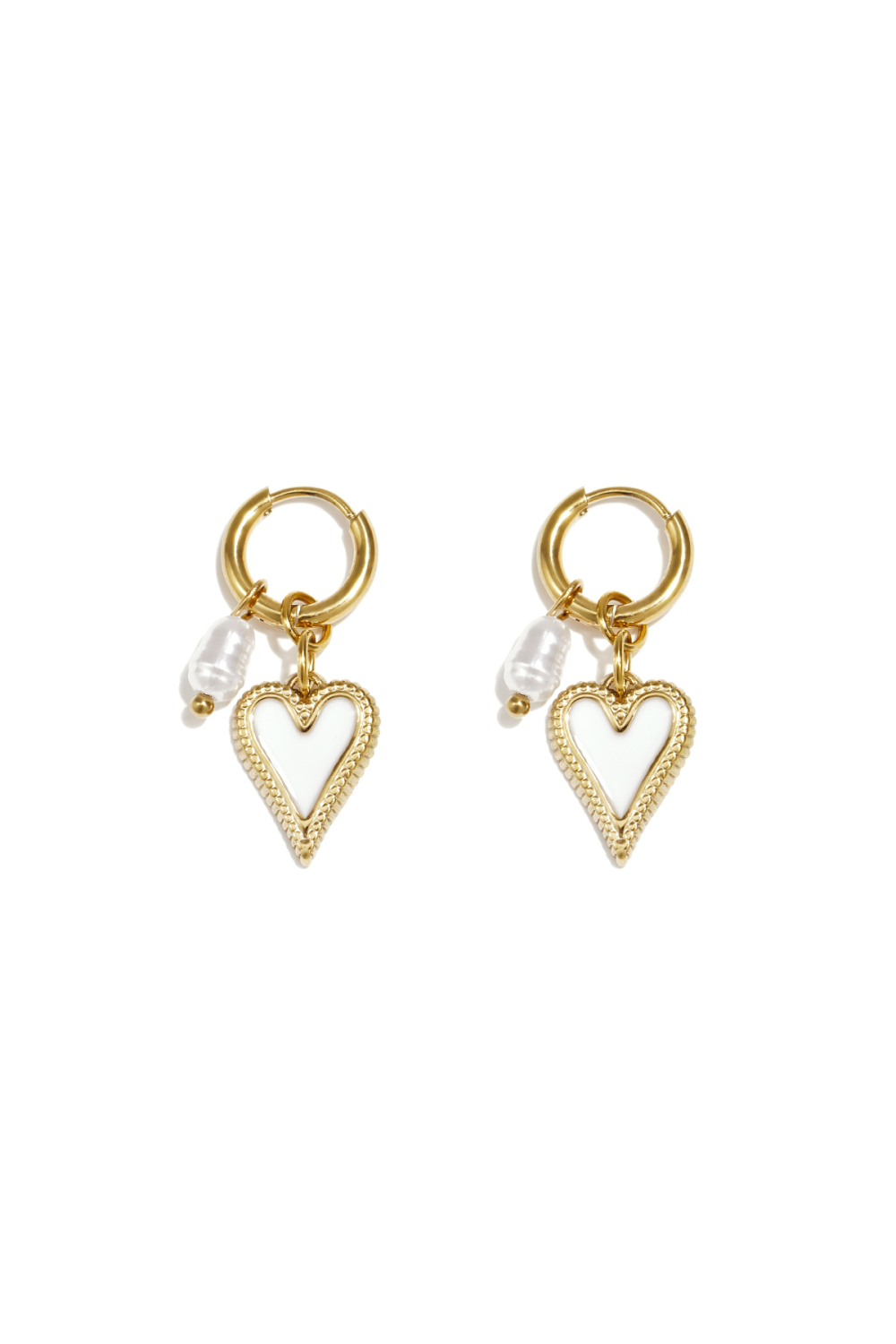 Boucles D'Oreilles Avec Cœur Pendant Et Perle 