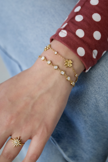 Bracelet trèfle avec pierres alternées 2