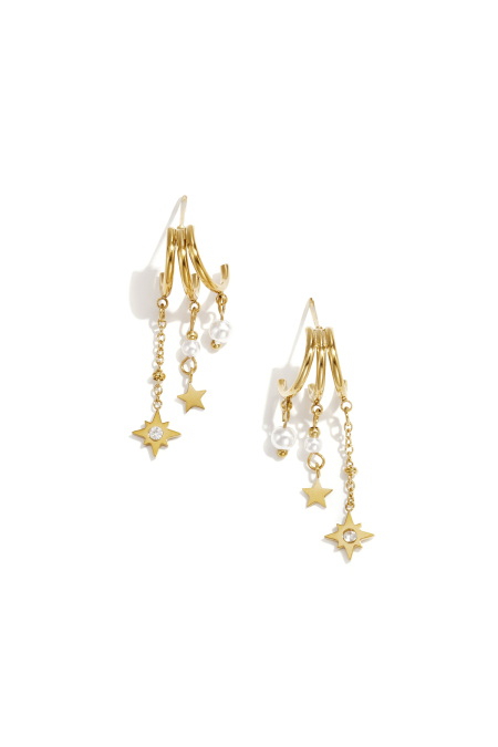 Boucles d'oreilles triples avec pendentifs en perle et en étoile