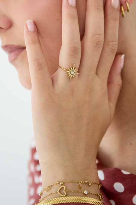 Bague ajustable ornée d'une étoile filante et de pierres 2