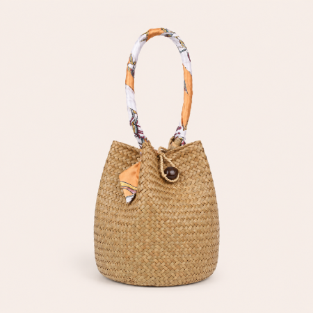 Sac seau femme en raphia tissé à motif cœur, couleur unie, style vacances