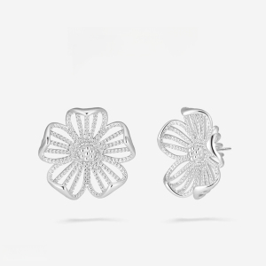 Boucles D'Oreilles Puces Pour Femmes, Collection Romantique, Motif Fleur Douce Ajourée, Couleur Cuivre Doré h5 Image2
