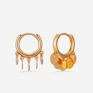 Boucles D'Oreilles Créoles Pour Femmes, Style Rétro, Personnalisées, Avec Pendentif À Sequins, Couleur Cuivre Doré h5 
