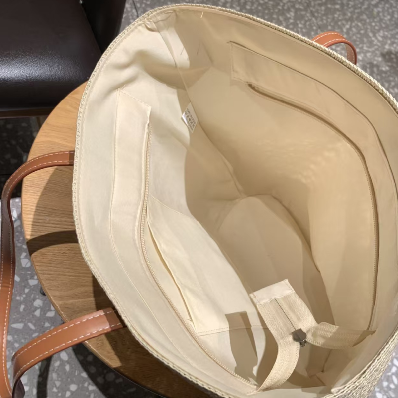 Sac Trapèze Femme En Raphia Tissé À Rayures Multicolores Style Vacances h5Image4