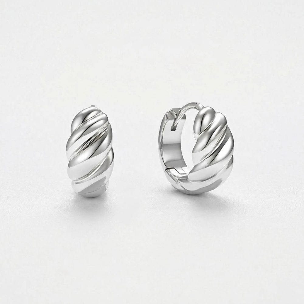 Boucles D'Oreilles Créoles Pour Femmes Simple Series Classic Twist En Cuivre Plaqué Rhodium Image4