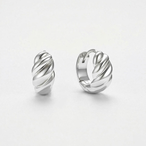 Boucles D'Oreilles Créoles Pour Femmes Simple Series Classic Twist En Cuivre Plaqué Rhodium h5 Image4