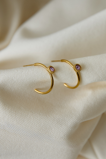 Boucles d'oreilles créoles avec pierre ronde 2