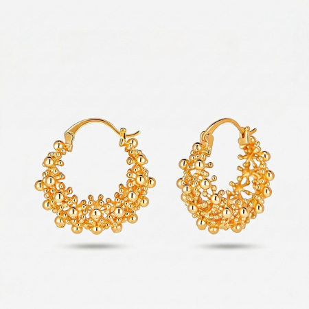 Boucles d'oreilles créoles pour femmes, couleur cuivre doré, inspirées de feux d'artifice simples et élégants.