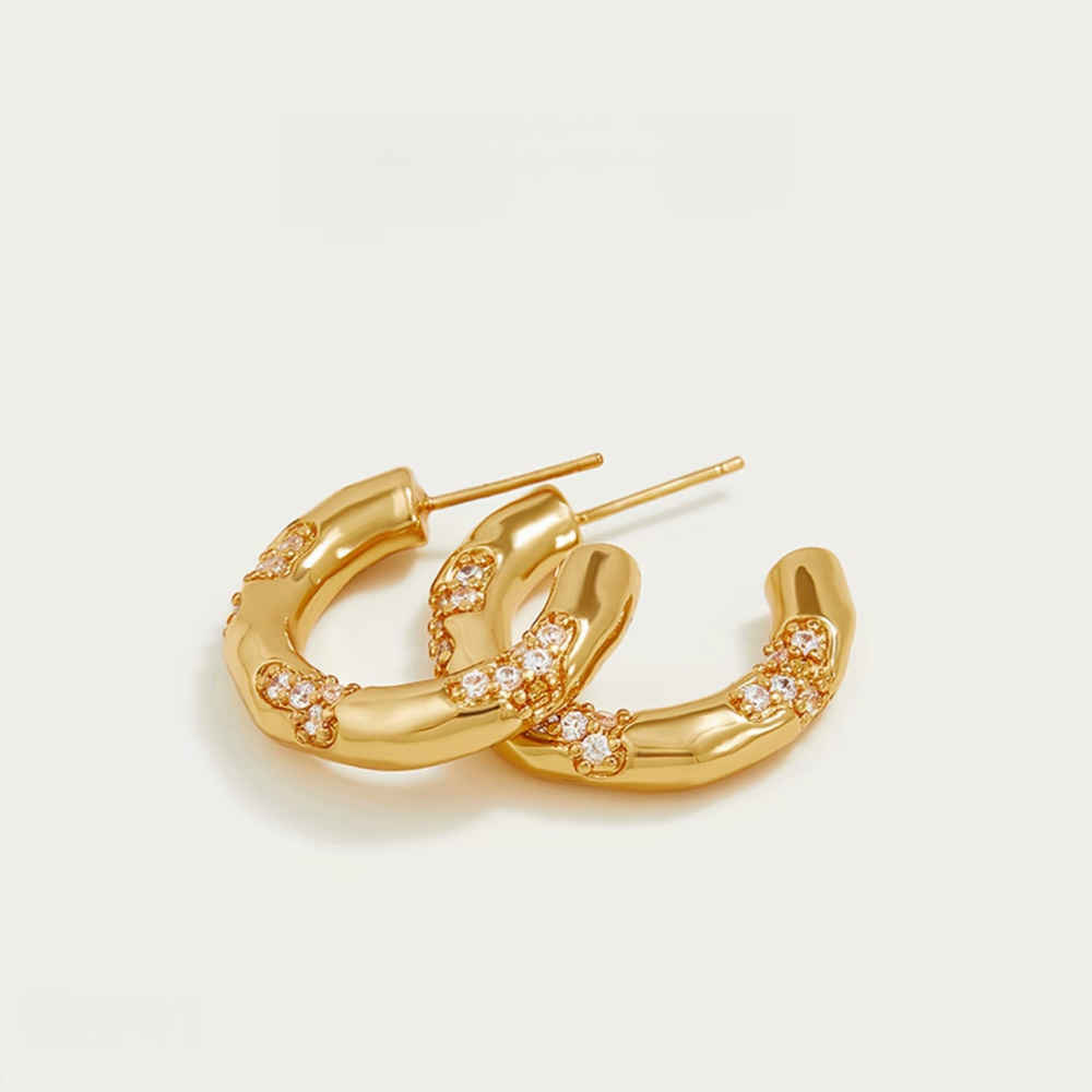 Boucles D'Oreilles Puces Pour Femmes, Collection Luxueuse, Forme Simple Et Irrégulière, Couleur Cuivre Doré Image3